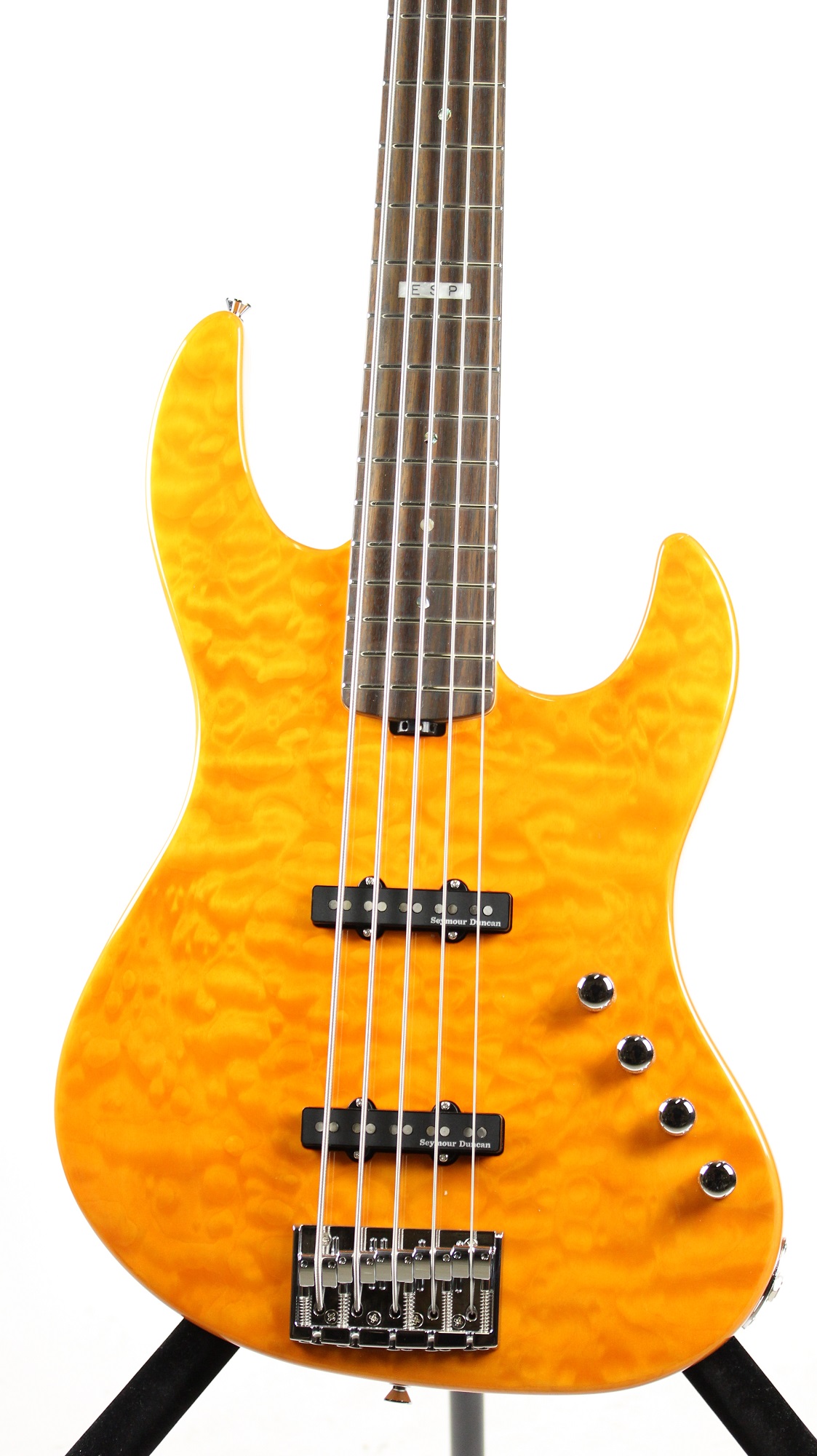 ESP EII J5 QM Quilted Maple Amber Bass Guitar w/ Case