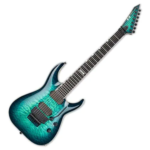 ESP E-II Horizon FR-7 7 String Electric Guitar Black Turquoise Burst, EIIHORFR7QMBLKTB