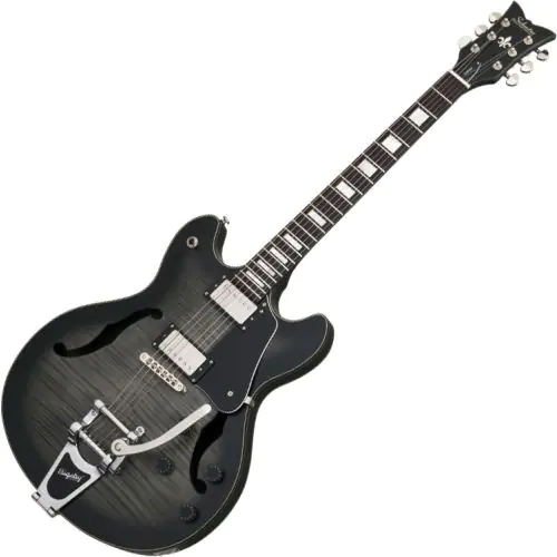Schecter Corsair Custom Semi-Hollow Electric Guitar in Charcoal Burst Pearl Finish, 1869