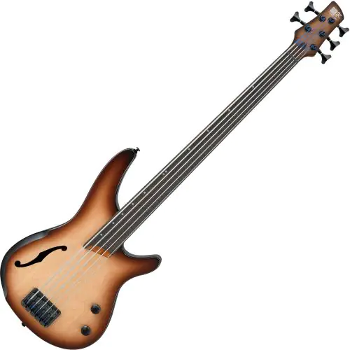 Ibanez SR Bass Workshop SRH505F 5 String Semi-Hollow Electric Bass Natural Browned Burst Flat, SRH505FNNF