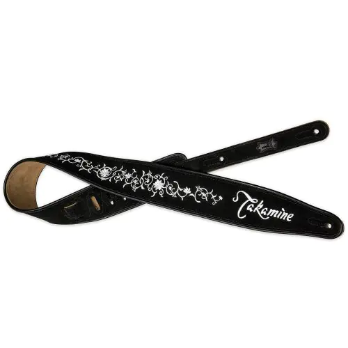 Takamine Grassflower Black Suede Guitar Strap, Black Suede Strap