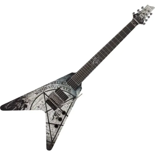 Schecter V-7 FR Randy Weitzel Ouija Electric Guitar in Satin White, 335