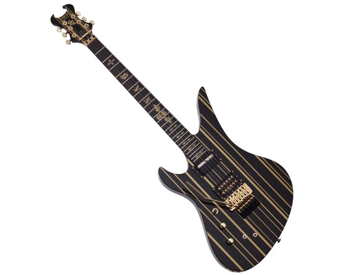 Schecter Synsyter Custom S Left Hand Guitar Gloss Black Gold Stripes
