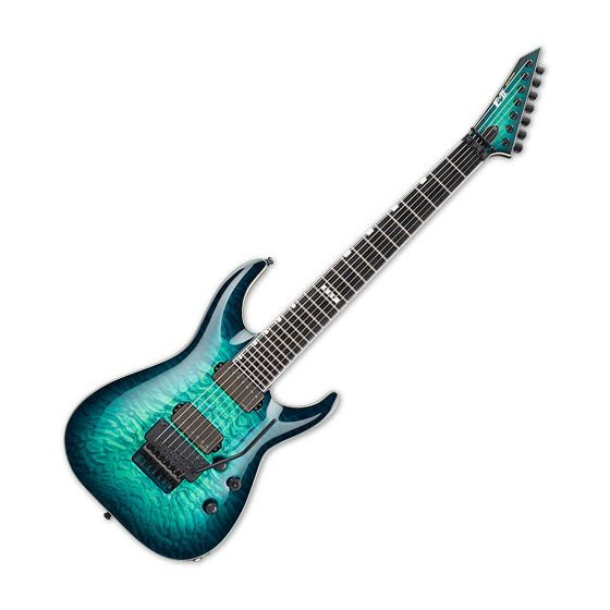 ESP E-II Horizon FR-7 7 String Electric Guitar Black Turquoise Burst, EIIHORFR7QMBLKTB
