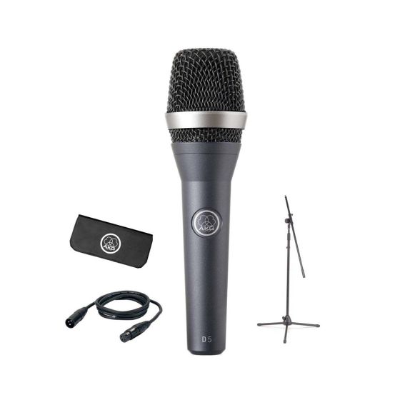 AKG D5 Stage Pack - XLR/XLR Cable and Full Size Microphone Stand With Boom, Stage Pack D5