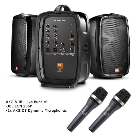 JBL EON206P Portable PA and Mixer / AKG D5 Dynamic Microphone Live Sound Bundle, EON206P-D5
