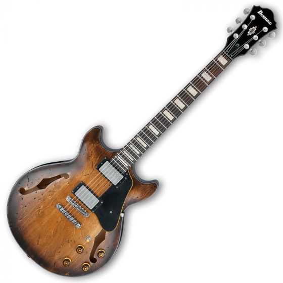 Ibanez Artcore Vintage AMV10A Semi-Hollow Electric Guitar in Tobacco Burst Low Gloss, AMV10ATCL