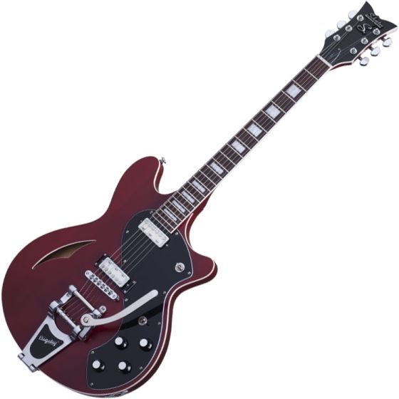Schecter T S/H-1B Semi-Hollow Electric Guitar in See Thru Cherry Pearl Finish, 290
