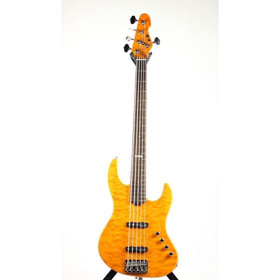 ESP E-II J-5 QM Quilted Maple Amber Bass Guitar, EIIJ5QMAMB