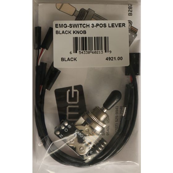 EMG Solderless Toggle Switch with Cables 3 Position Lever Black Knob B289, 4921.00