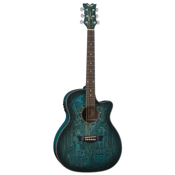 Dean Exotica Quilt Ash Acoustic Electric Guitar Trans Blue Satin EQA TBLS, EQA TBLS