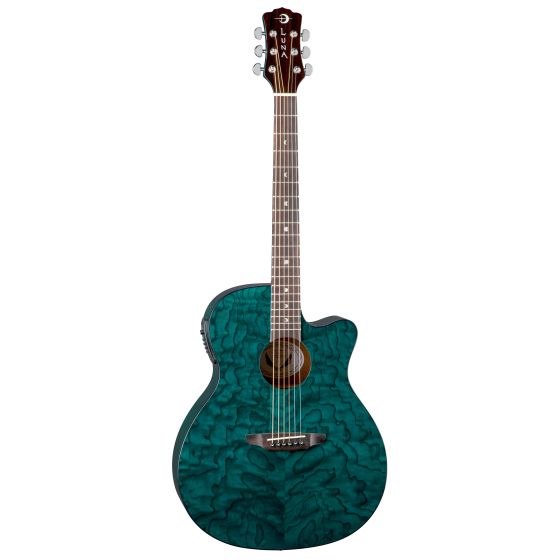 Luna Gypsy Quilt Ash Acoustic Electric Guitar Teal GYP E QA TEAL, GYP E QA TEAL