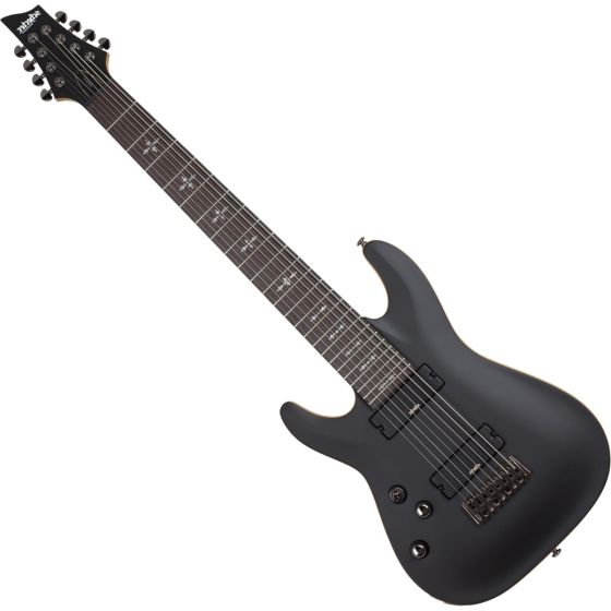 Schecter Demon 8 Left Handed Electric Guitar in Aged Black Satin, 3668